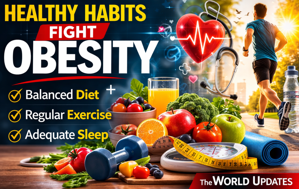 Healthy lifestyle with balanced diet and exercise helping prevent obesity and heart disease