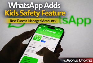 Smartphone showing WhatsApp with parental control icons representing new safety feature for children