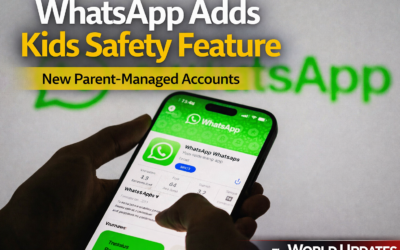 Smartphone showing WhatsApp with parental control icons representing new safety feature for children