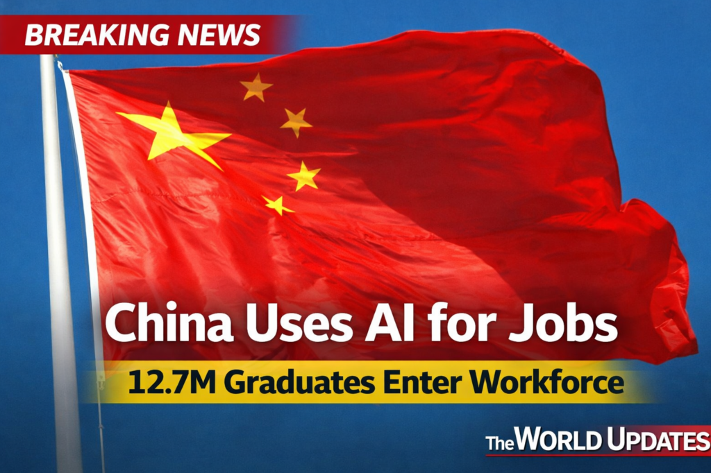 Chinese graduates and artificial intelligence technology concept representing China’s strategy to create jobs using AI