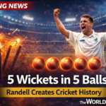 New Zealand fast bowler Brett Randell celebrating after taking five wickets in five balls in Plunket Shield match