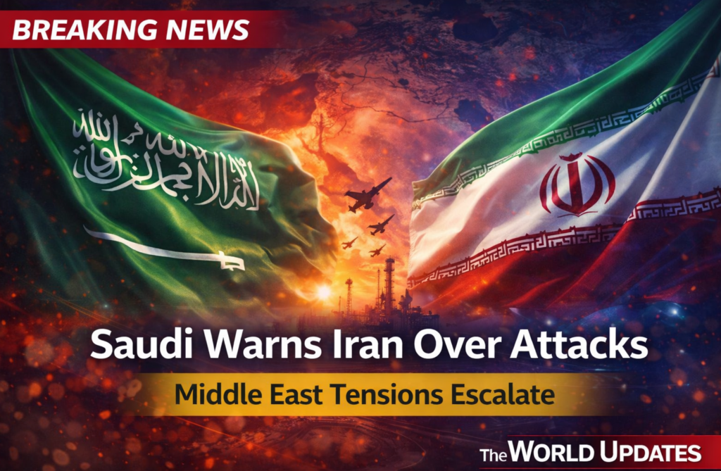 Saudi Arabia and Iran flags facing each other as Middle East tensions rise over potential attacks on energy facilities