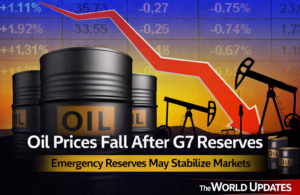 Oil tanker in Strait of Hormuz with global oil price chart as G7 considers releasing emergency reserves