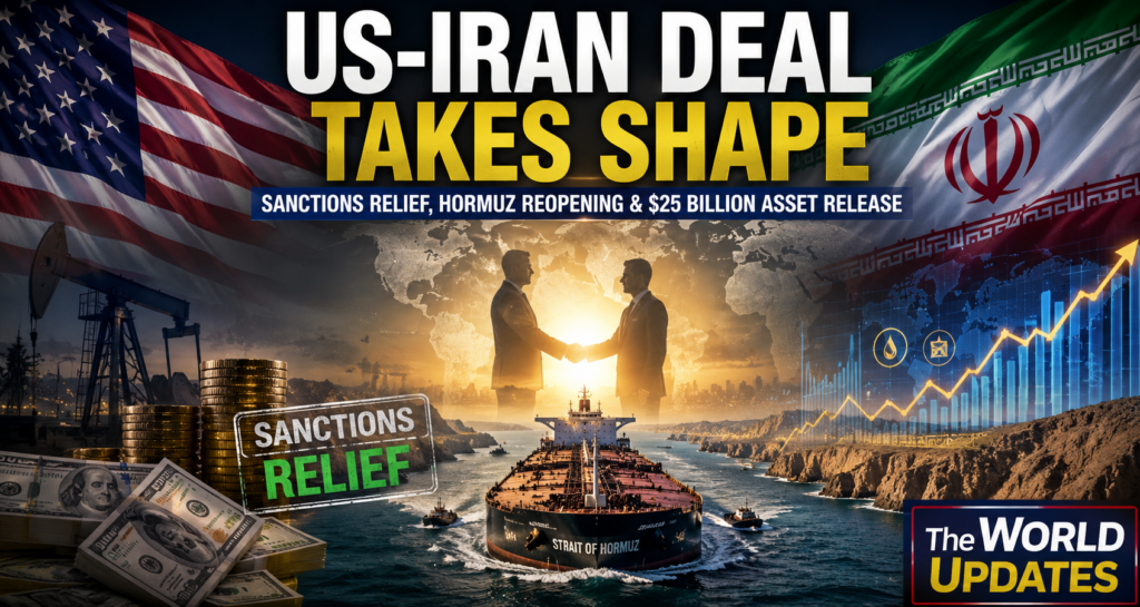 US and Iran negotiating proposed agreement involving sanctions relief, oil exports and reopening of the Strait of Hormuz