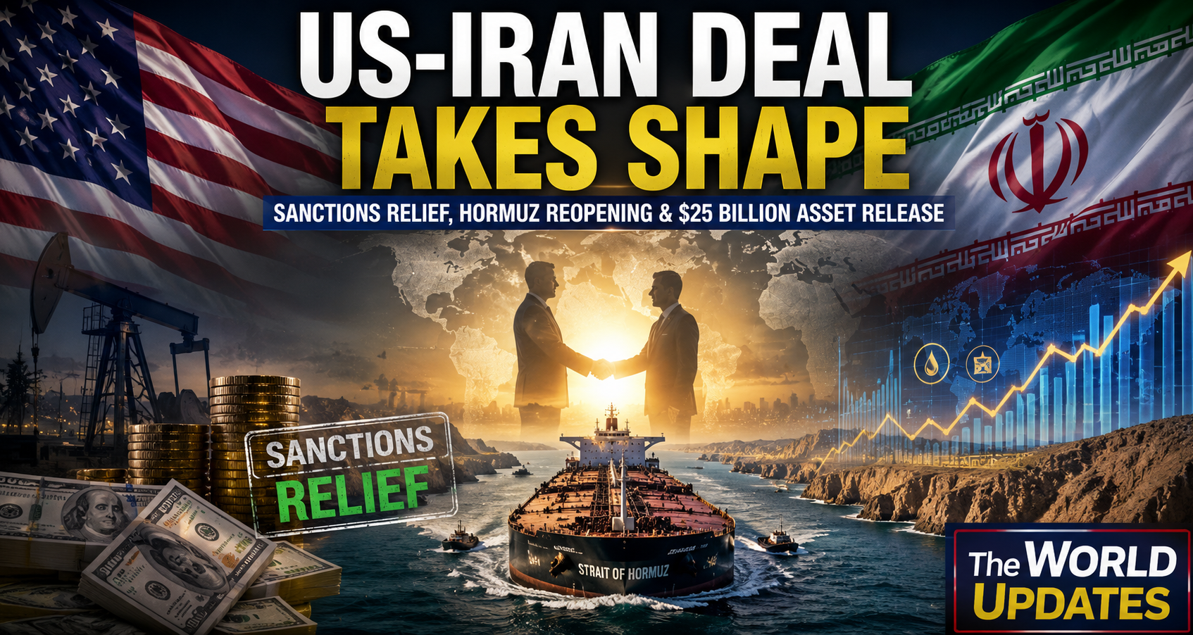 US and Iran negotiating proposed agreement involving sanctions relief, oil exports and reopening of the Strait of Hormuz